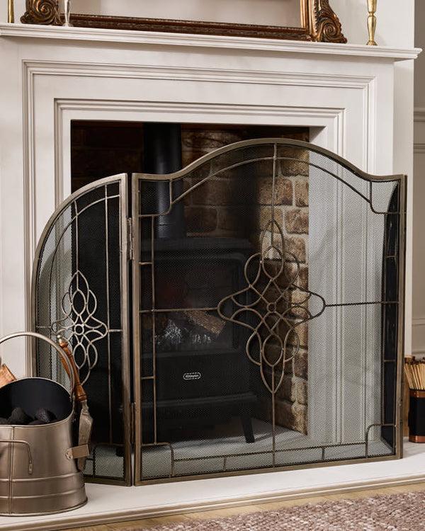 dibor Silver Three-Fold Fire Screen