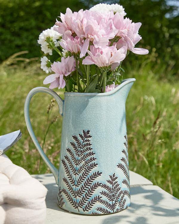 dibor Sky Blue Fern Pitcher Jug Vase