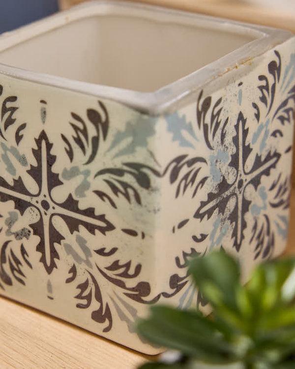 Dibor Small Ceramic Blue Tile Planter