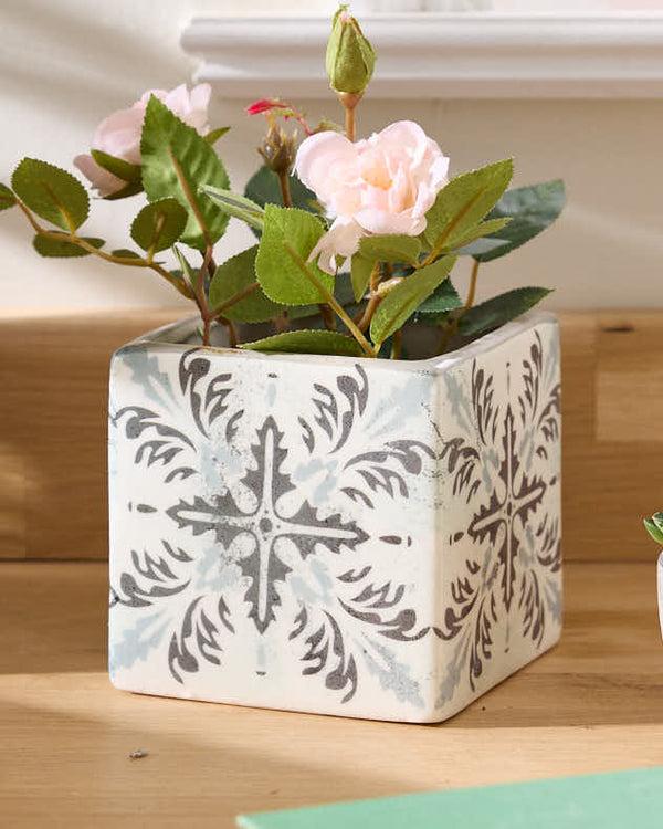 dibor Small Ceramic Blue Tile Planter