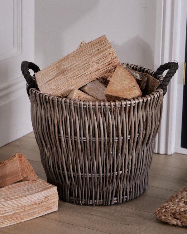 dibor Small Rattan Log Basket With Handles
