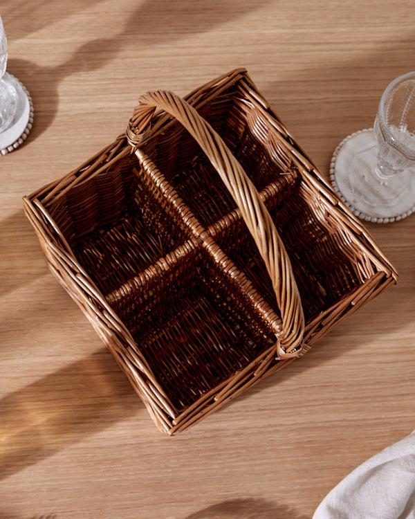 Dibor Steamed Wicker 4 Bottle Wine Carrier Basket