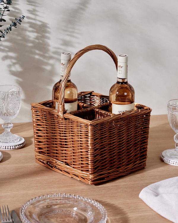 dibor Steamed Wicker 4 Bottle Wine Carrier Basket