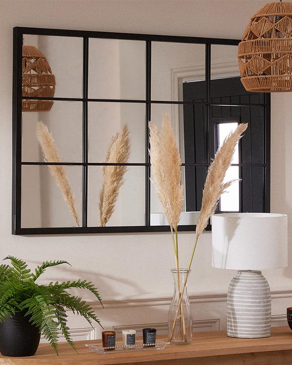 dibor Tall Black Iron Window Mirror