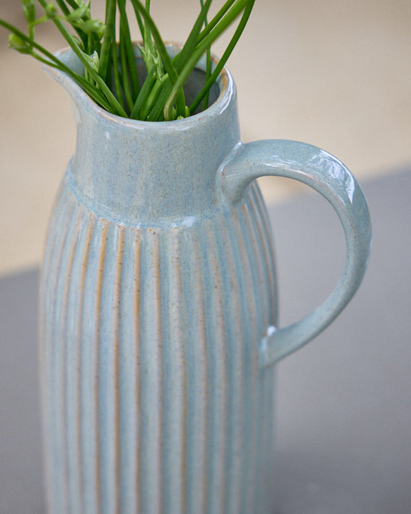 Dibor Tall Ribbed Blue Pitcher Jug Vase