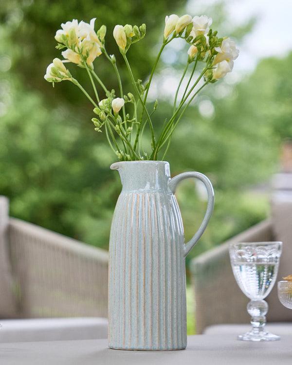 dibor Tall Ribbed Blue Pitcher Jug Vase