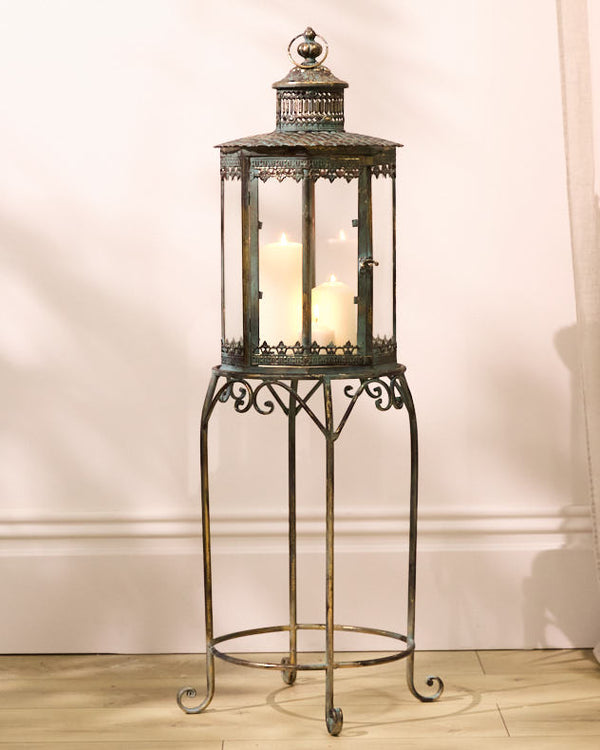 Dibor Verdigris Candle Lantern On Stand