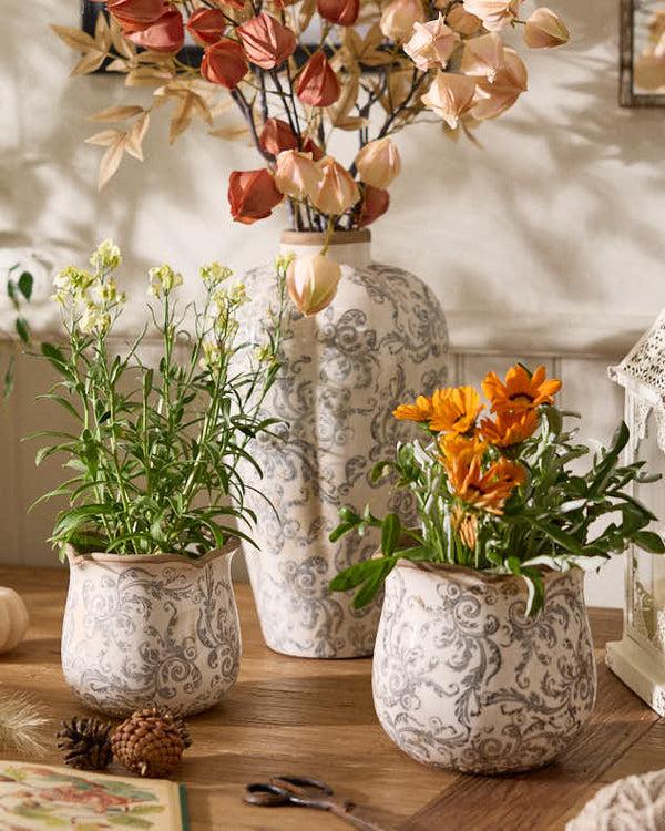 dibor Vintage Grey Patterned Planter Collection