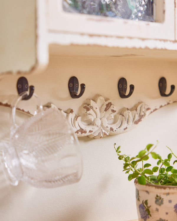 Dibor Vintage White Wall Cabinet With Hooks