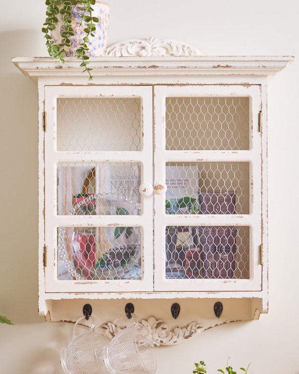 Dibor Vintage White Wall Cabinet With Hooks