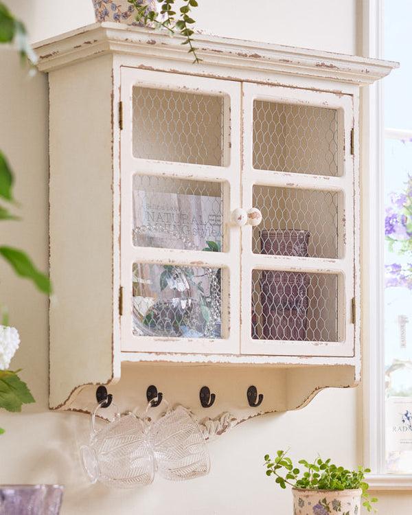 dibor Vintage White Wall Cabinet with Hooks
