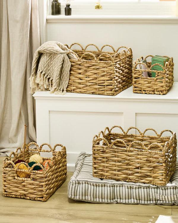 dibor Water Hyacinth Scalloped Storage Baskets
