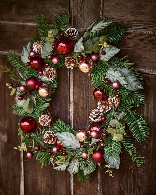dibor Waverley Red Bauble Wreath 52cm