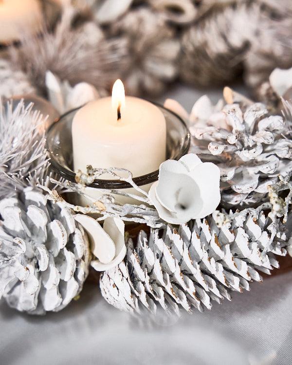 Dibor White Frosted Round Tealight Centrepiece