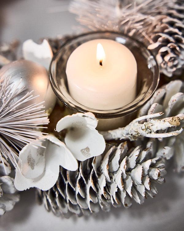 Dibor White Frosted Round Tealight Centrepiece