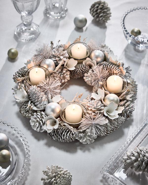 dibor White Frosted Round Tealight Centrepiece