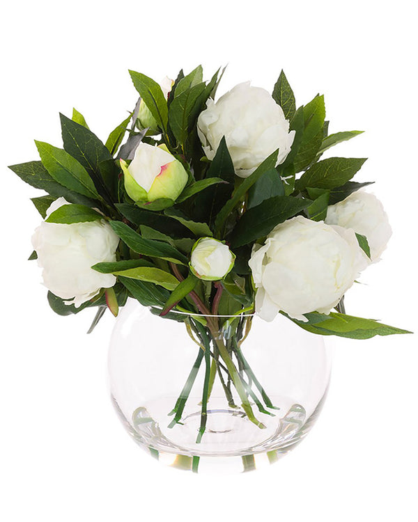 Dibor White Peonies In Globe Vase