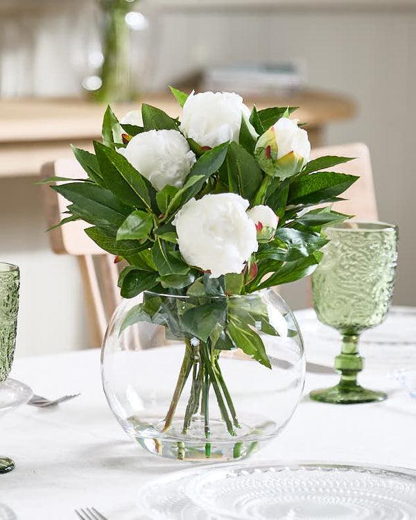 dibor White Peonies in Globe Vase