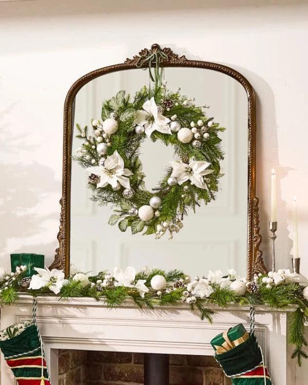 dibor White Poinsettia Wreath and Garland