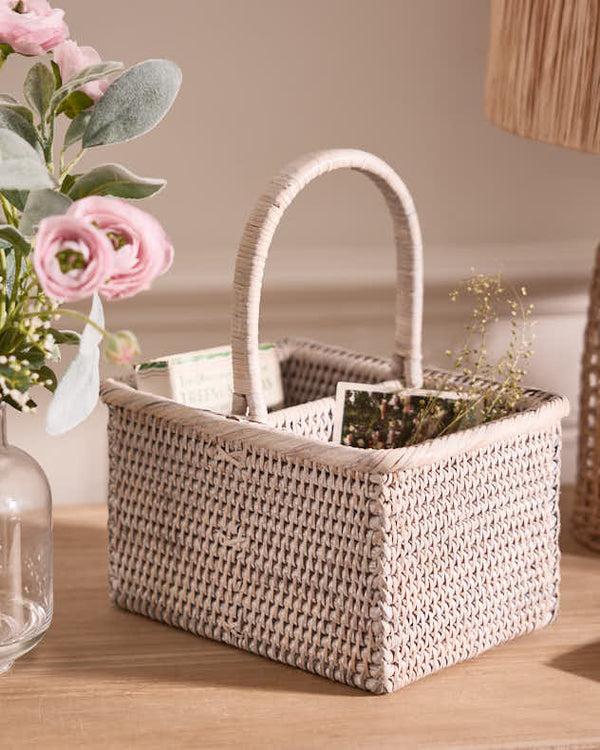 Dibor White Rattan Double Storage Basket