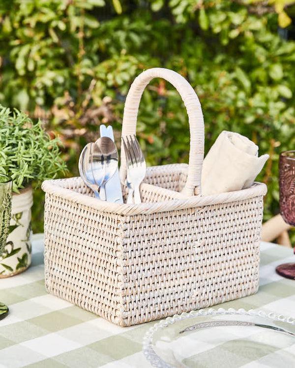 dibor White Rattan Double Storage Basket