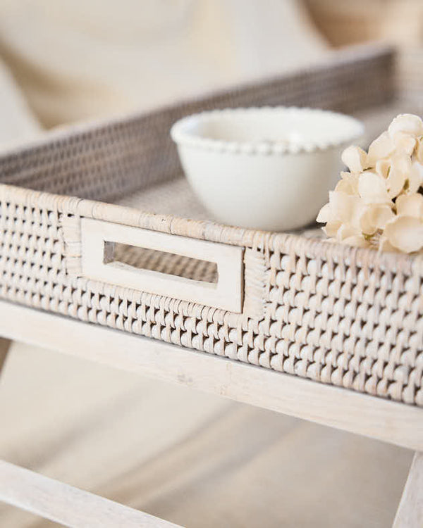 Dibor White Rattan Folding Breakfast Tray