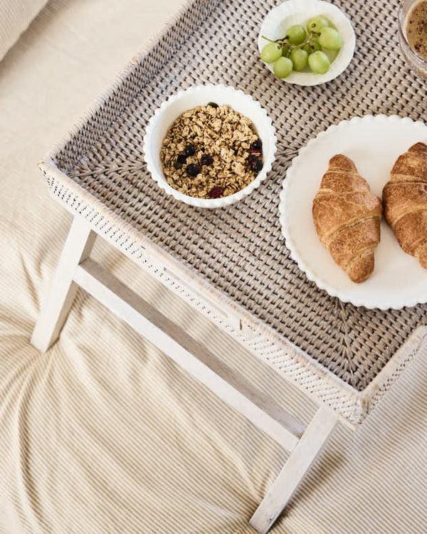 Dibor White Rattan Folding Breakfast Tray