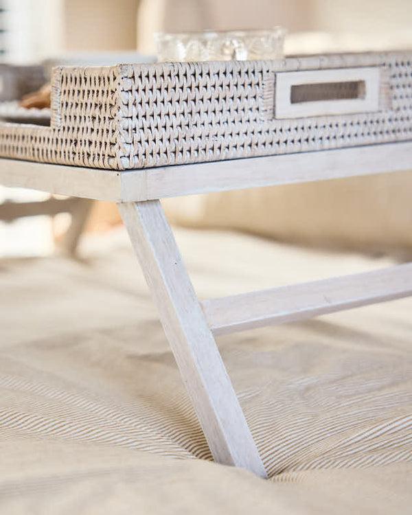 Dibor White Rattan Folding Breakfast Tray