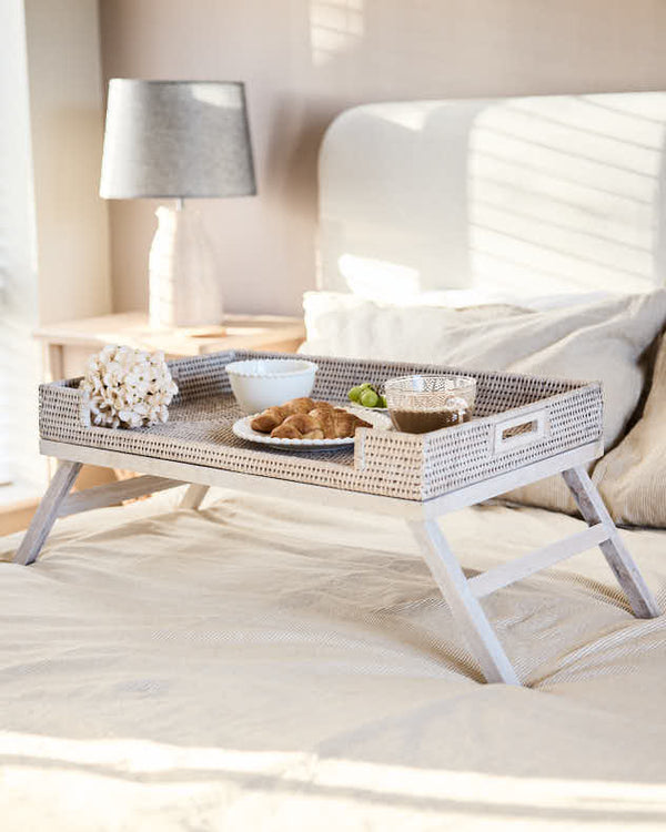 dibor White Rattan Folding Breakfast Tray