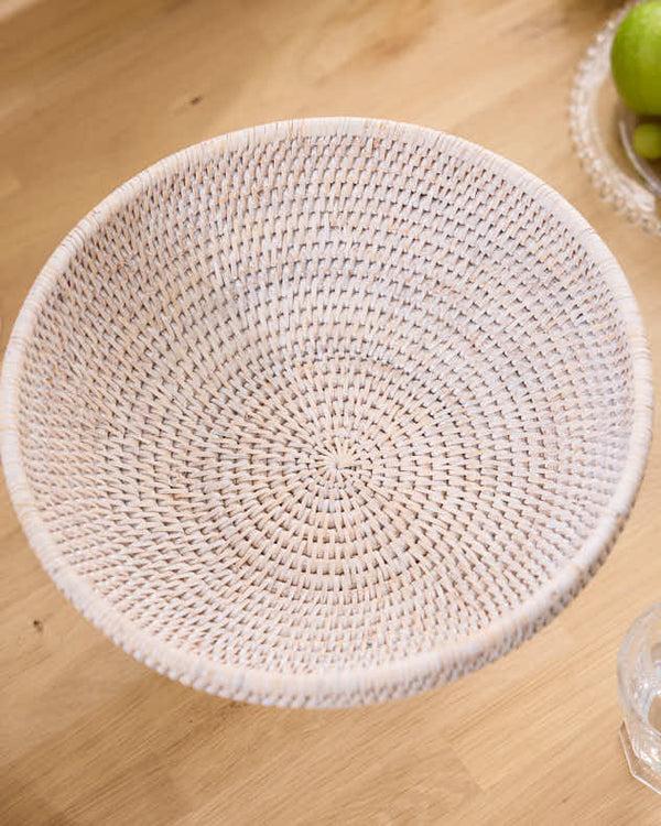 Dibor White Rattan Fruit Bowl