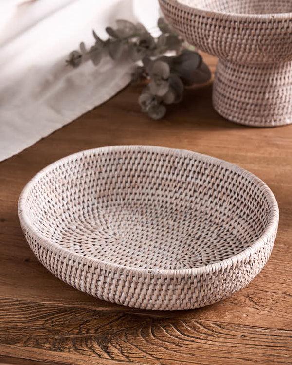 Dibor White Rattan Rounded Basket