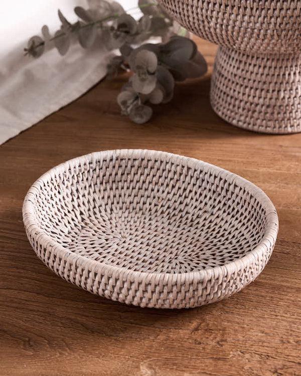 Dibor White Rattan Rounded Basket