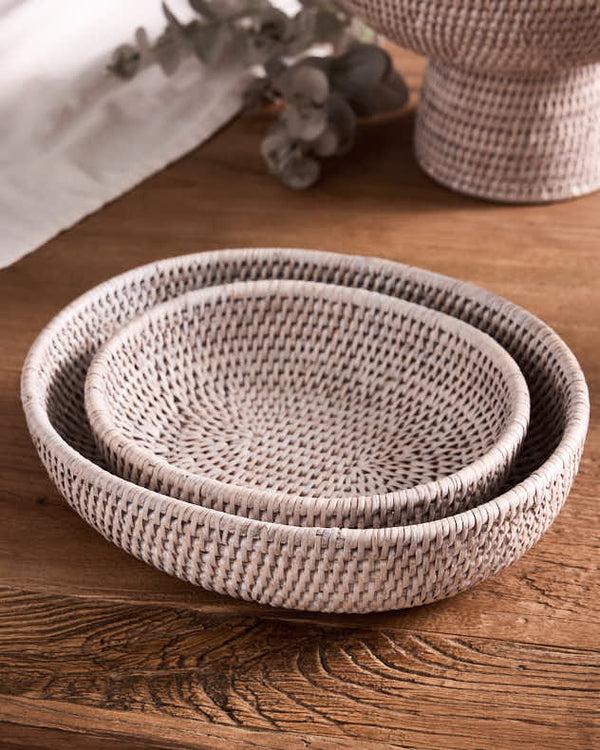 dibor White Rattan Rounded Basket