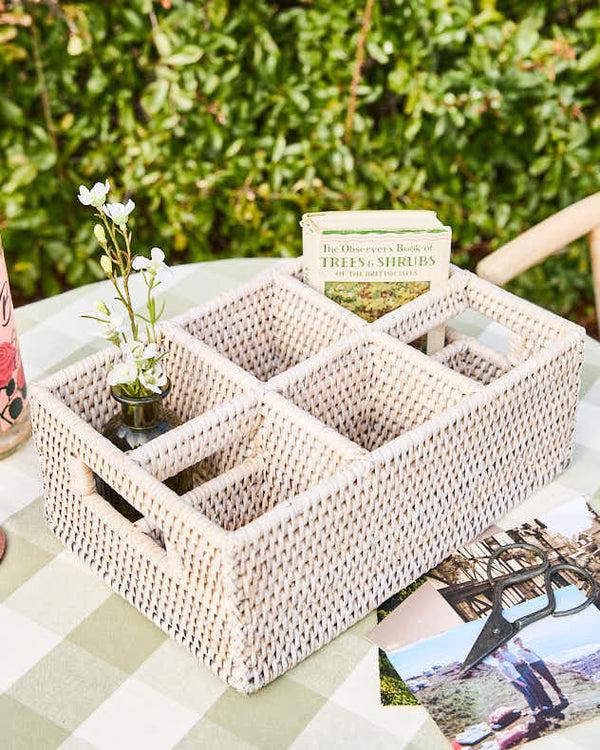 dibor White Rattan Six Compartment Storage Caddy