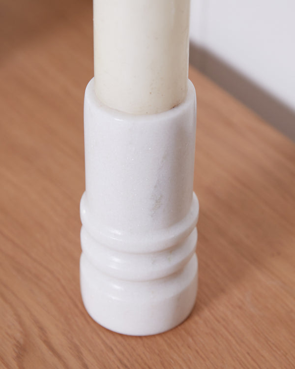 Dibor White Ribbed Marble Single Candle Holder