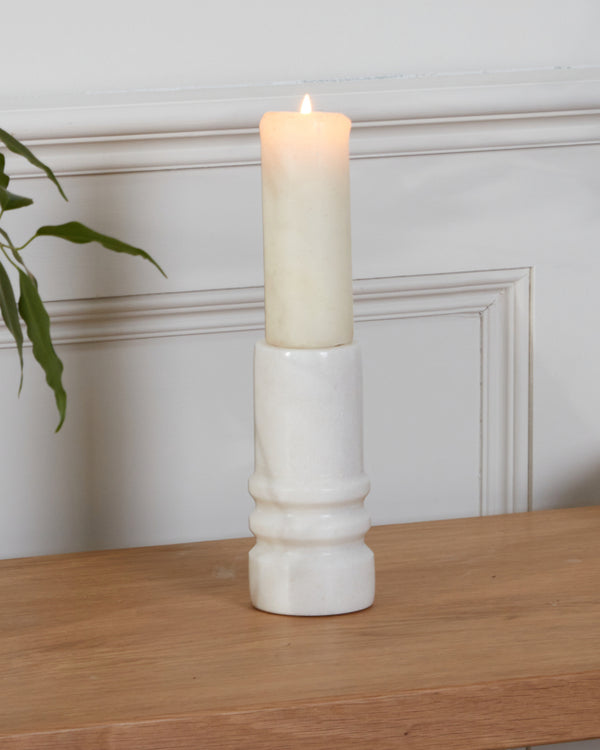 dibor White Ribbed Marble Single Candle Holder