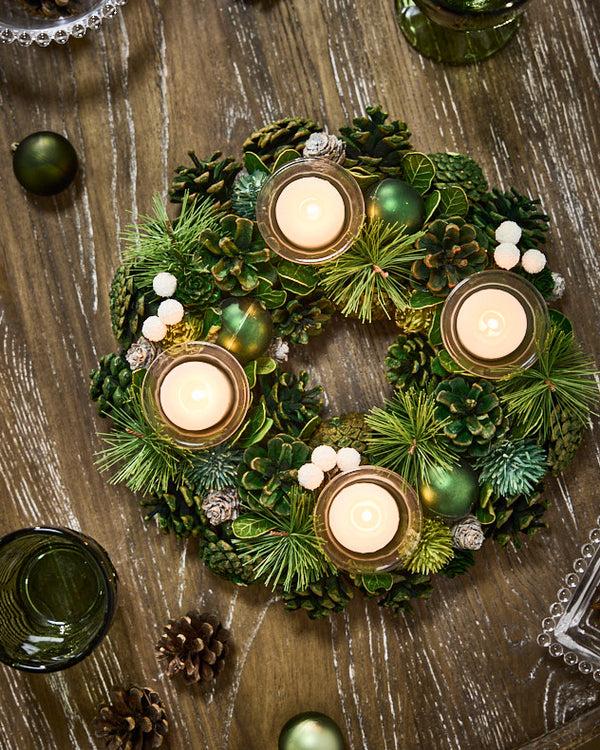 Dibor Woodland Green Round Tealight Holder