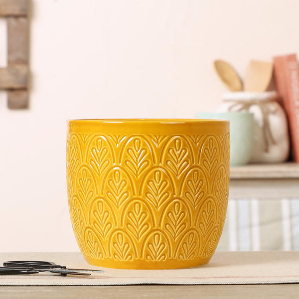 Dibor Yellow Embossed Ceramic Planter