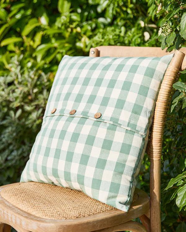 Dibor Green Gingham Garden Cushion With Wooden Buttons