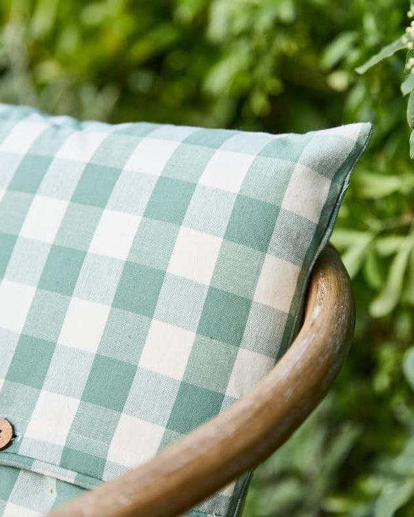 Dibor Green Gingham Garden Cushion With Wooden Buttons
