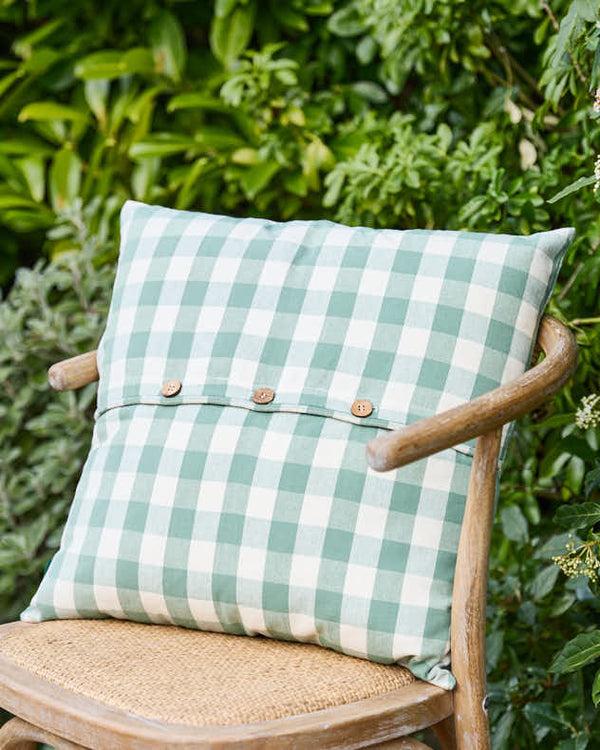 Dibor Green Gingham Garden Cushion With Wooden Buttons