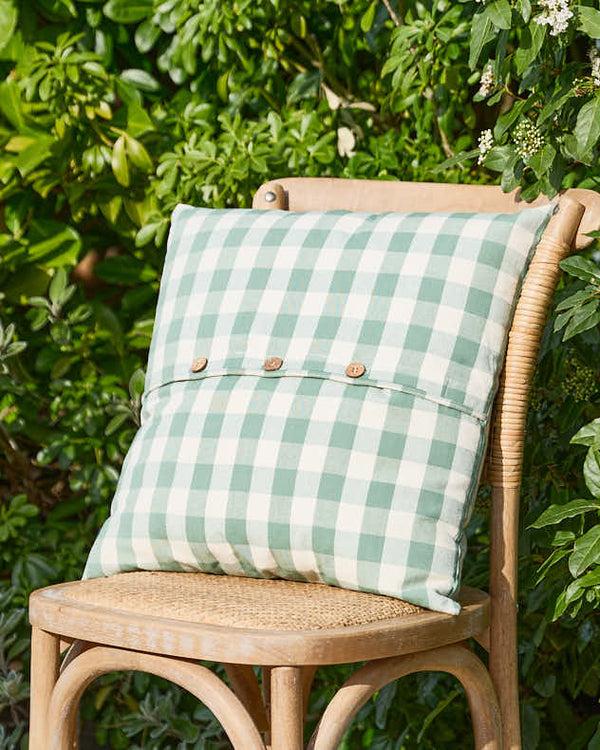 dibor Green Gingham Garden Cushion with Wooden Buttons