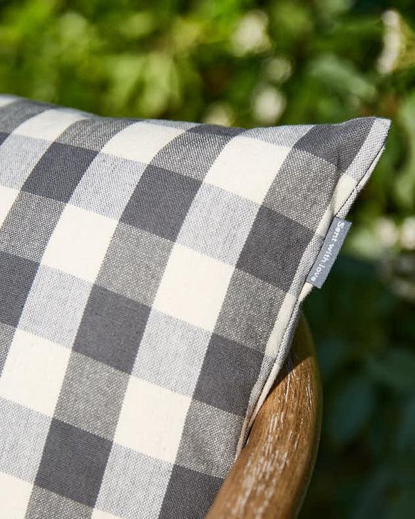 Dibor Grey Gingham Garden Cushion With Wooden Buttons