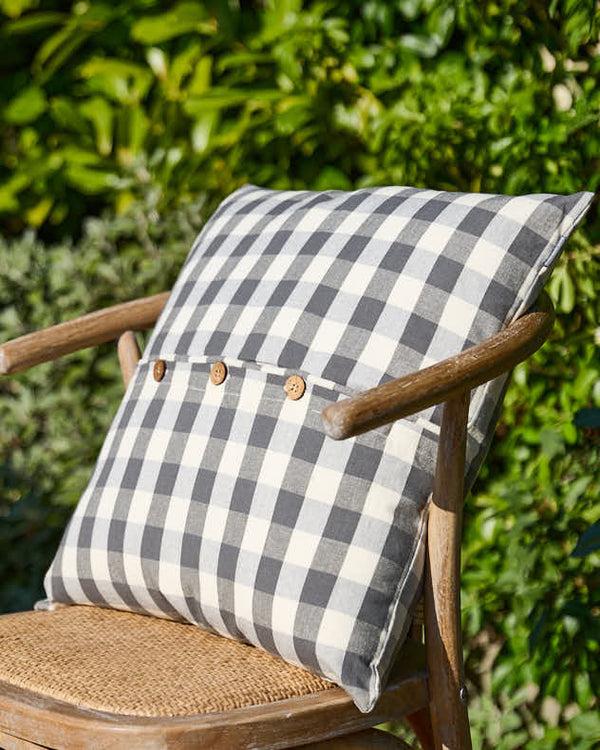 Dibor Grey Gingham Garden Cushion With Wooden Buttons