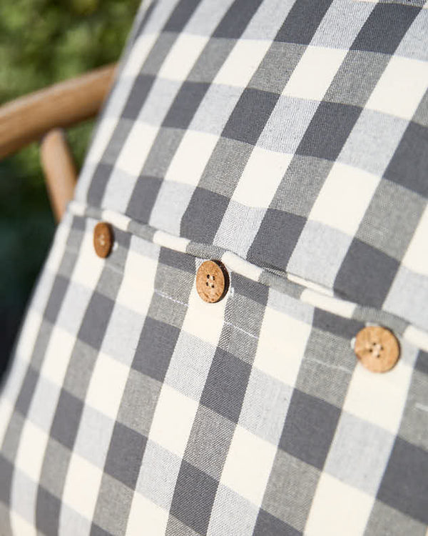 Dibor Grey Gingham Garden Cushion With Wooden Buttons