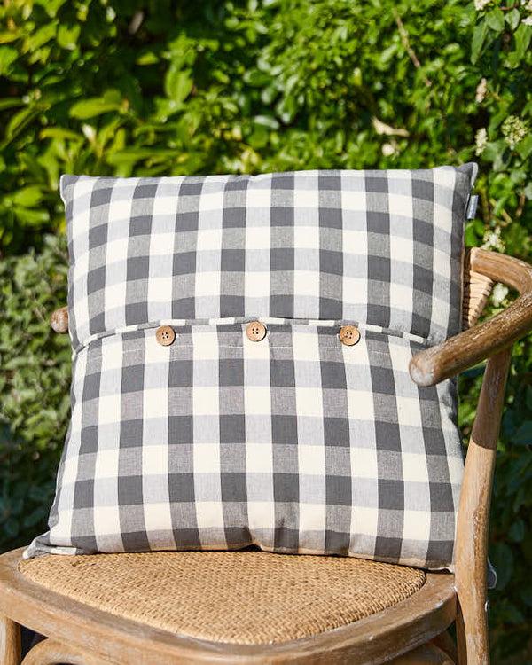 dibor Grey Gingham Garden Cushion with Wooden Buttons