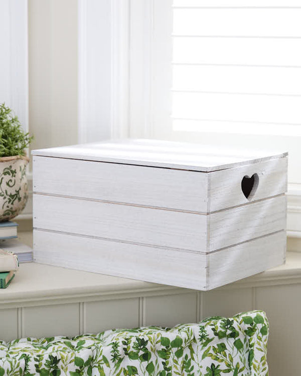 dibor Large French Grey Heart Storage Crate with Lid