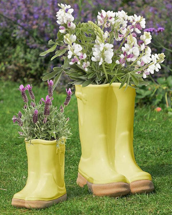 Dibor Large & Small Yellow Wellington Boot Plant Pots