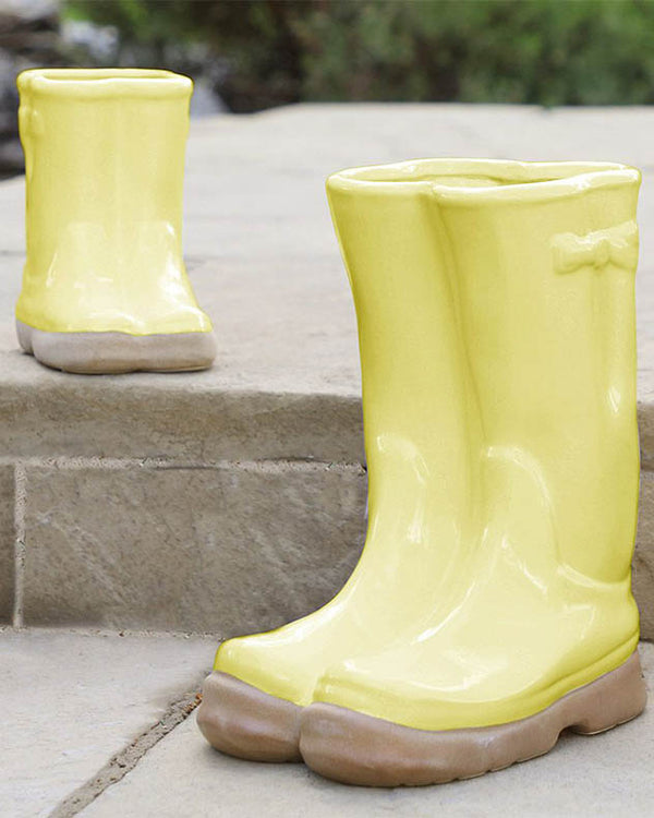 Dibor Large & Small Yellow Wellington Boot Plant Pots