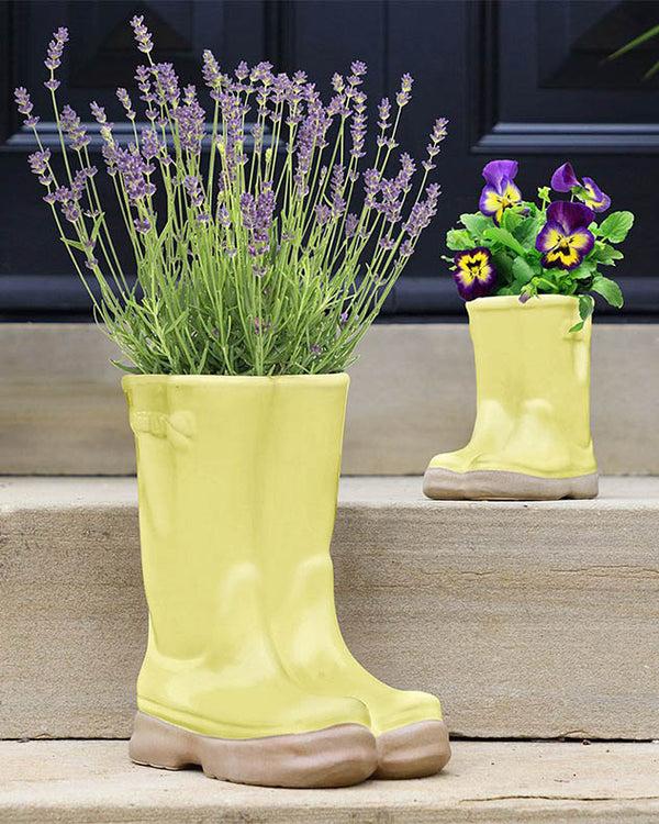 dibor Large & Small Yellow Wellington Boot Plant Pots